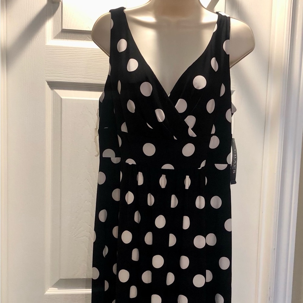 Chaps Black & White Polka Dot Sleeveless Dress Size Large BNWT